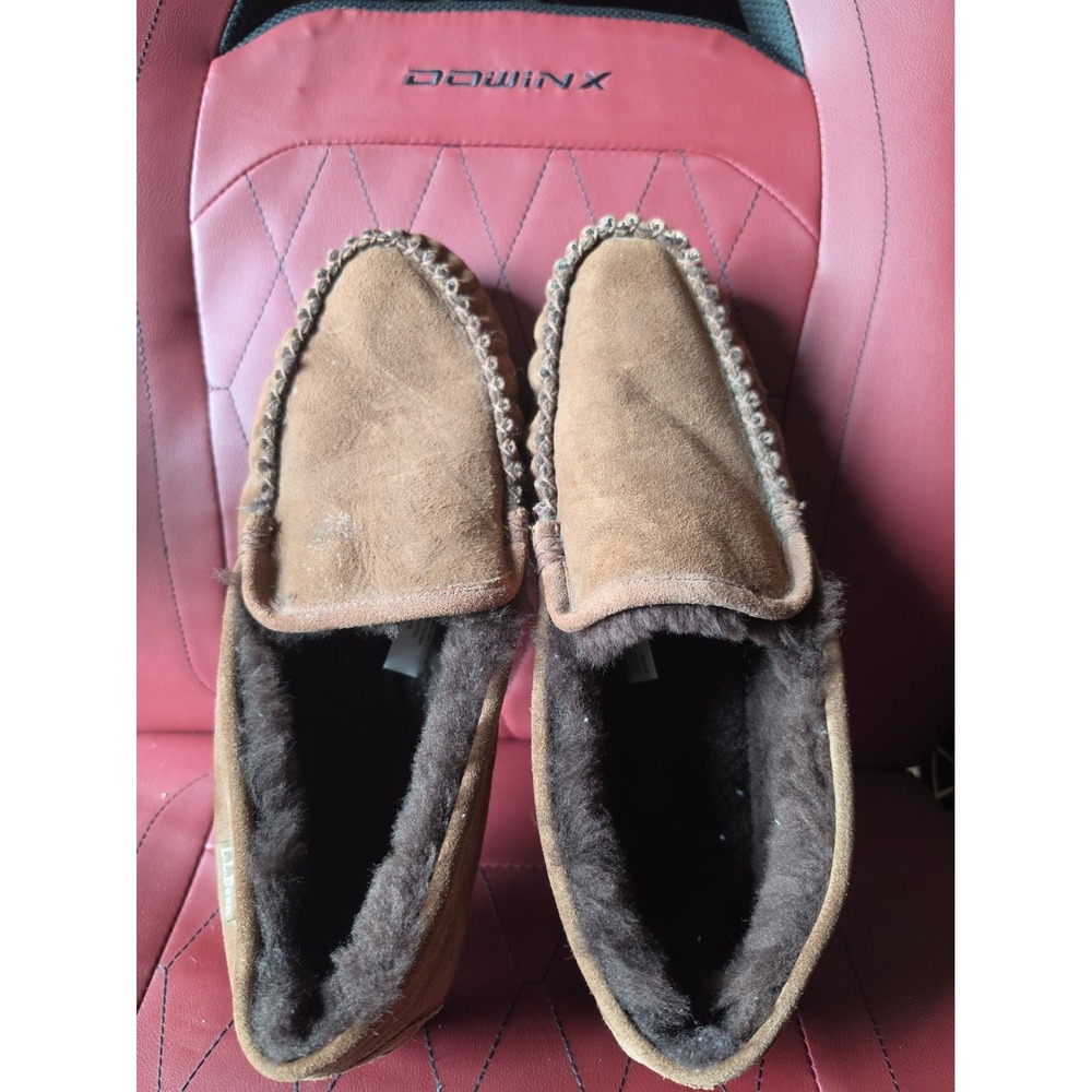LL Bean Mens Wicked Good Moccasin Slippers 11 M Sheepskin Shearling Slip On